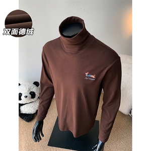 双面德绒腊肠狗刺绣打底衫男高领大码长袖T恤T24501-特P21控39图片