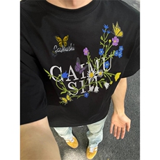 网图有货美式原创刺绣重磅花卉短袖t恤男纯棉情侣半袖女A327-P35，男装T恤，星座1505