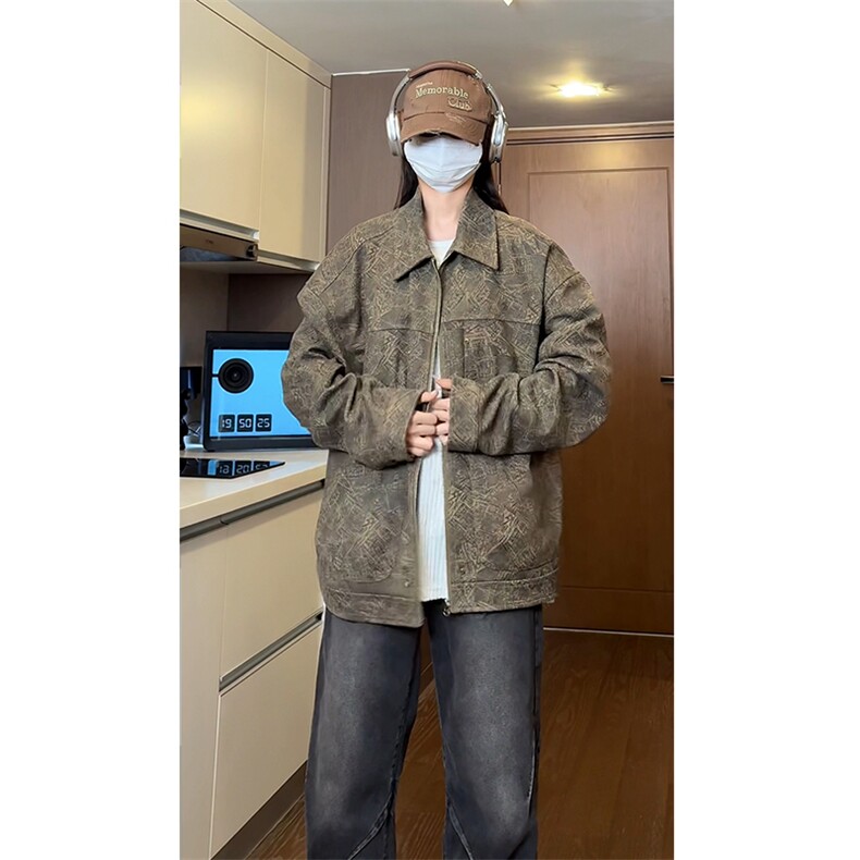 潮牌美式铆钉夹克秋款仿麂皮工装美拉德夹克外套504-W29-P75,男装夹克,星座504