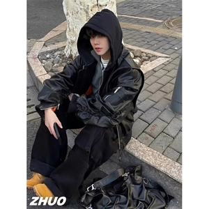 pu皮衣外套男春秋宽松美式复古皮夹克小个子短款上衣 P400图片