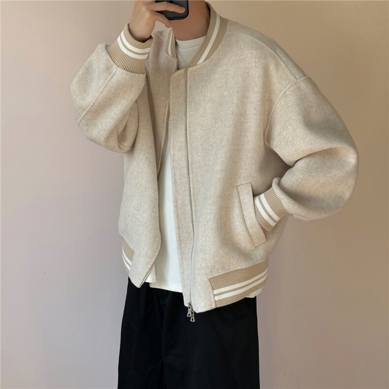 现货羊毛呢料外套男宽松休闲棒球服A351-AJ2641-P115控188，女装短外套，电商A351