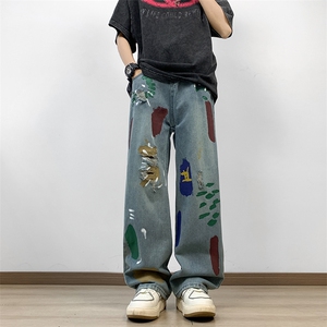 夏季新款设计感百搭阔腿长裤美式潮牌宽松牛仔裤男现货 K8062-P54图片