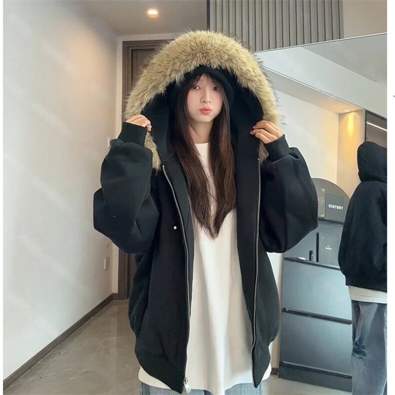 网图 连帽卫衣加棉棉服夹棉保暖宽松毛领棉衣外套 G1166 特P105图片