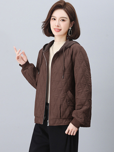 长期现货时尚休闲早春秋夹棉外套女短妈妈装2026新款棒球服连帽图片