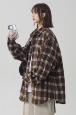 主推现货早秋冬大码宽松毛呢格子衬衫外套225-2-CS708-P58，男装衬衫，星座225-2