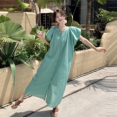 薄荷曼波蓝绿色连衣裙女夏2024新款法式桔梗初恋仙气宽松长裙显瘦，女装连衣裙，浙宝212A