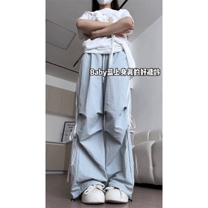 AK2396-p40 多巴胺蝴蝶结阔腿休闲裤女夏季运动伞兵工装长裤图片