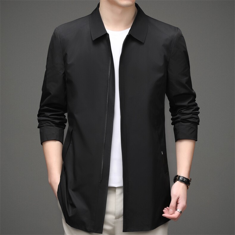 风衣男中款长款秋季薄款秋季商务休闲衣中年爸爸翻领秋装外套，男装风衣，电商B212（原钱塘6029）