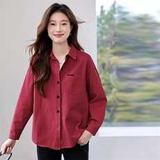 外穿纯棉衬衫女春秋款2025新款长袖百搭简洁素雅休闲高级轻奢衬衣，女装衬衫，涵誉