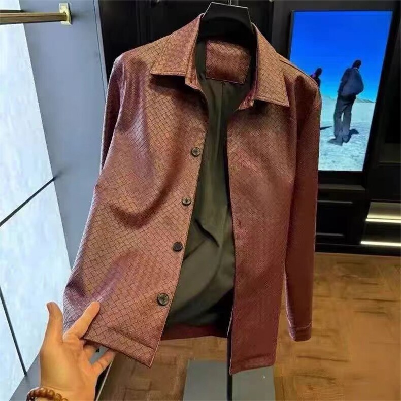 (网图)编织皮加绒格子PU皮夹克潮牌时尚工装痞帅313B-KL50-P125,男装夹克,星座313B