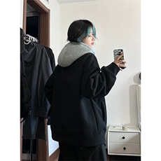 港风大码日系假两件男女情侣连帽开衫卫衣XZ213-W2208-P88控108，男装卫衣，星座213