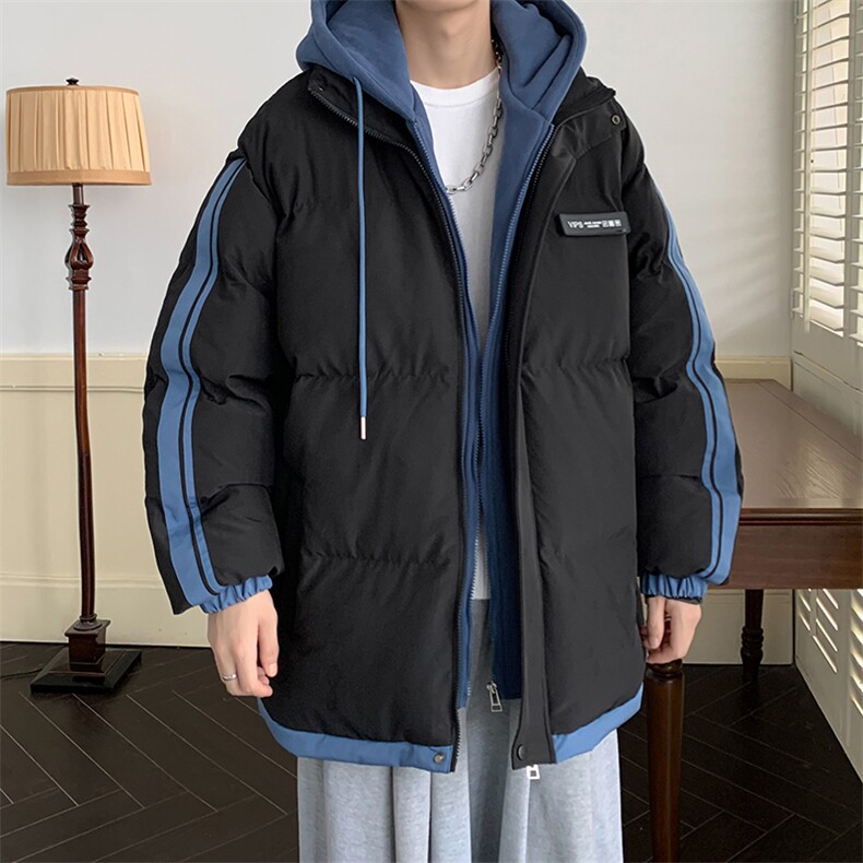 棉服男冬季新款港风宽松假两件连帽棉衣MF8587-特P78图片