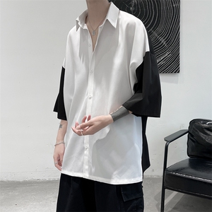 新款夏季禁欲风短剧拼接男士撞色短衬衫A071-C12-P35