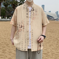 盘扣花短袖衬衫男士夏季复古唐装新中式风衬衣7012P40，男装衬衫，电商A056