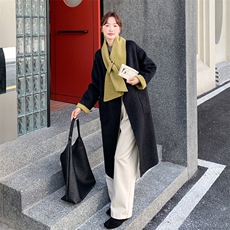 围脖式保暖双面呢羊毛黑色大衣外套女冬季2025新款爆款高级感超火，女装毛呢外套，2C095