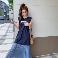 夏季新款韩版宽松显瘦百搭无袖背心连衣裙女中长款裙子，女装连衣裙，2C166