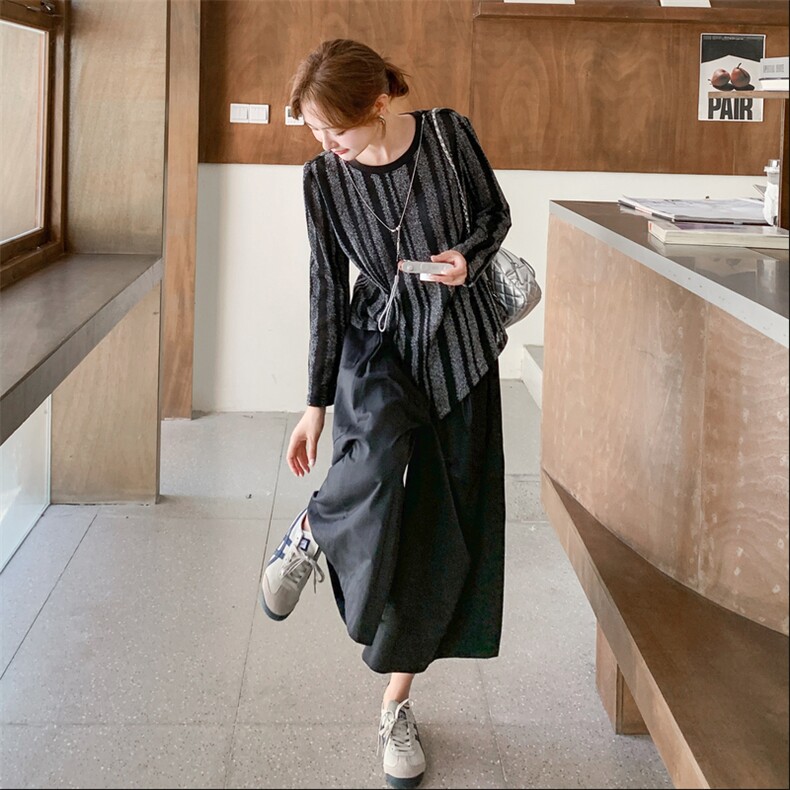 新品条纹上衣阔腿裤两件套2C0323101P155K228,女装套装/套裙,2C032