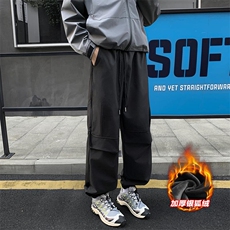 薄款改加绒冬季加厚银狐绒设计感休闲束脚裤K1690J加绒-特P40控68，男装卫衣，电商A001