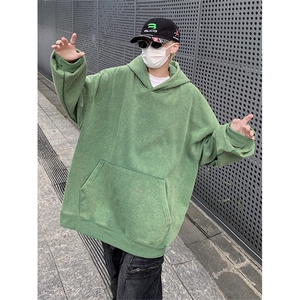 得物抖音高品质二开 360克重磅做旧炒雪花纯色连帽水洗卫衣 CM16图片