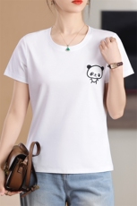 烫画熊猫工艺小众个性舒适棉T，女装T恤，元素羊绒