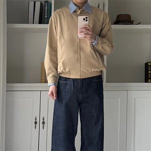 高级感格子外套男款假两件夹克立体口袋男装上衣2025新款春秋衣服图片