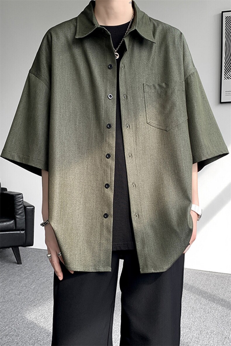 8XL-M冰丝牛仔短袖衬衫男款夏季薄款宽松慵懒衬衣外套DC28006P60,男装T恤,电商B312