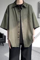 8XL-M冰丝牛仔短袖衬衫男款夏季薄款宽松慵懒衬衣外套DC28006P60，男装T恤，电商B312
