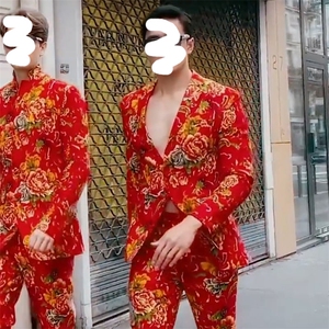 RS1网红同款高质量大码单上衣西装西服婚庆表演出团队服新中式潮图片