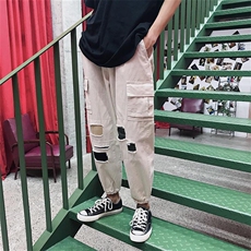 男士休闲裤夏季九分裤修身小脚工装裤男潮牌韩版潮流港风宽松裤子，男装休闲裤，星座813-2