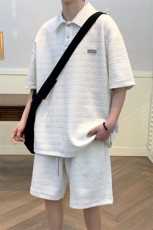 夏款学生立体提花半袖套装休闲翻领短裤T恤男女7802-P75控价108，男装T恤，电商A441-1