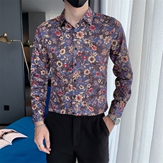 301A-1/C22/P5524秋季男士个性痞帅印花长袖衬衫修身韩版上衣，男装衬衫，星座301A-1