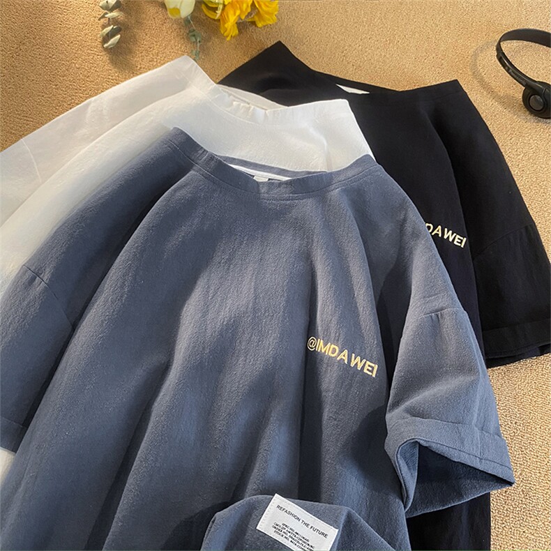 夏季新款商标刺绣亚麻短袖T恤薄款透气圆领棉麻teeT801特P20，男装T恤，星座301D-4(原星座1004-4）