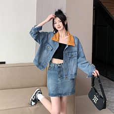 撞色拼接牛仔外套女复古短款牛仔上衣时尚百搭新款外套NZ034-75，男装工装外套，星座911-3