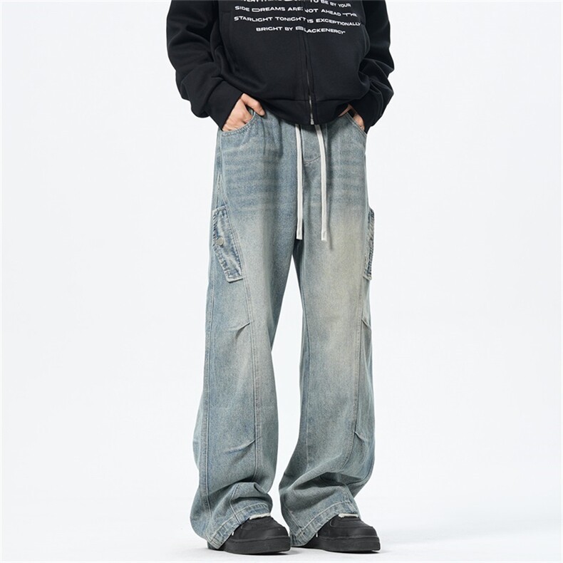 主推【S-4XL】现货！牛仔裤男水洗直筒工装裤 A080-8208-P65控88图片