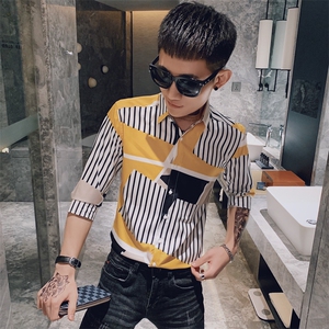 312A-233-P55 新款社会小伙中袖衬衫韩版潮流男士五分袖衬衣C图片