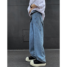 8XL-M特大码假两件牛仔裤男美式高街直通设计感背带裤子K975P68，男装牛仔裤，电商D206-1