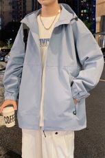 港风二开纯色上衣夹克宽松落肩拼色冲锋衣外套JK838P75，男装夹克，星座1204-3