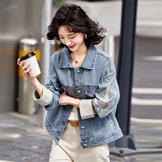 牛仔刺绣外套女春秋2025新款小个子短款百搭时尚洋气休闲夹克上衣，女装短外套，靓衣阁