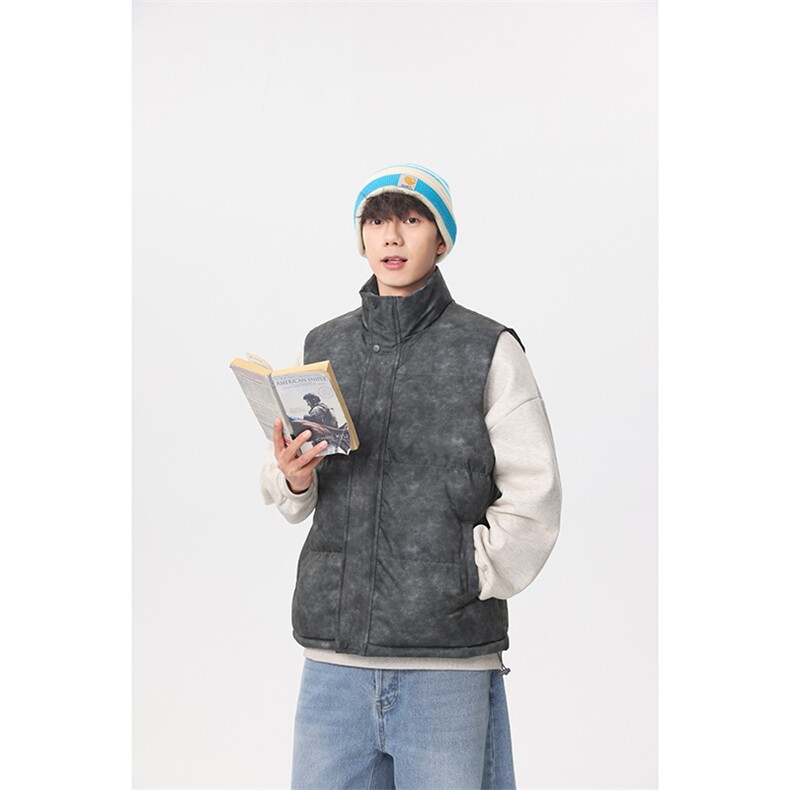 新款加厚港风晕染马甲情侣潮流保暖无袖运动立领马甲MJ2515P-50,男装棉衣,电商A128
