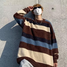 冬季撞色条纹软糯水貂绒加厚毛衣男女潮牌7179-P56，男装针织衫/毛衣，星座1109-3