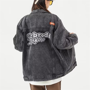 牛仔夹克工装口袋中性风字母毛巾刺绣外套大码M-4XL J16 P60图片