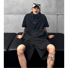 美式机车风工装短袖套装男薄款休闲连帽户外骑行运动套装TZ13-P75，男装T恤，电商C307A
