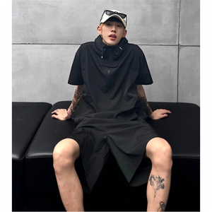 美式机车风工装短袖套装男薄款休闲连帽户外骑行运动套装TZ13-P75图片