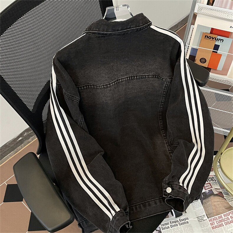 2025拼接三条杠条纹牛仔外套男宽松ins潮街头痞帅夹克JK1051-P70,男装夹克,星座1103-3