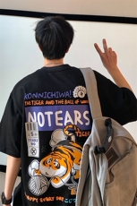 2023夏新款港风个性萌虎印花宽松圆领短袖T恤上衣T2206-P48，男装T恤，星座914-3