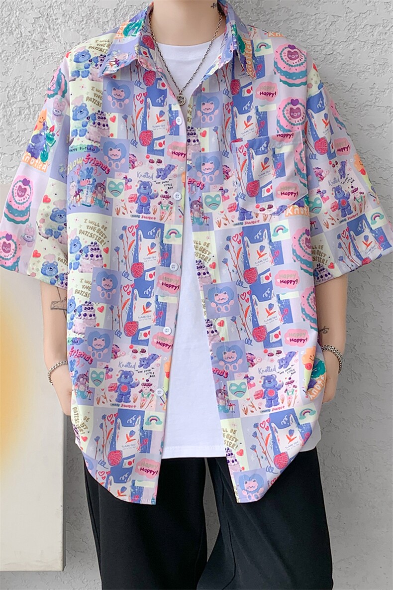 8XL-M特大码古巴领花衬衫男复古夏威夷情侣沙滩短袖衬衣CS514P35,男装衬衫,电商D206-1