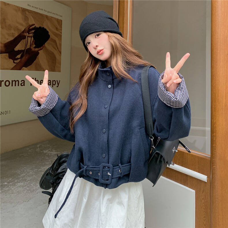 秋冬新款立领毛呢夹棉外套女2025新款韩系外套A569P185K268,女装短外套,2C268