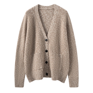 HE|DUNCAN大肚纱50%山羊绒50%羊毛~宽松加厚针织开衫女V领外套，女装羊绒衫，萨奥羊绒