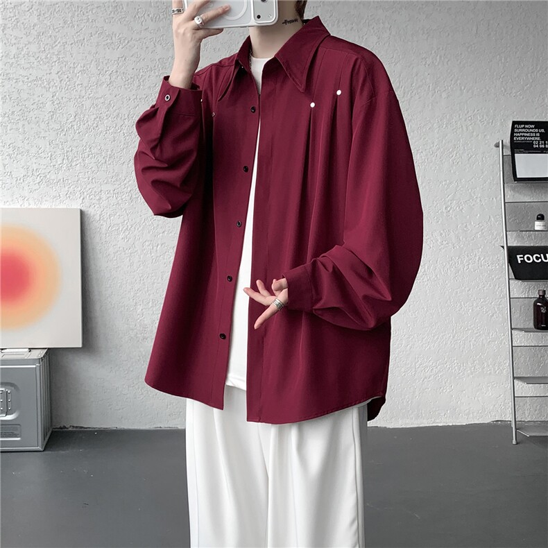 春秋男士衬衫外套韩版休闲长袖衬衫打底西装领铆钉装饰衬衫P42,男装T恤,电商B319