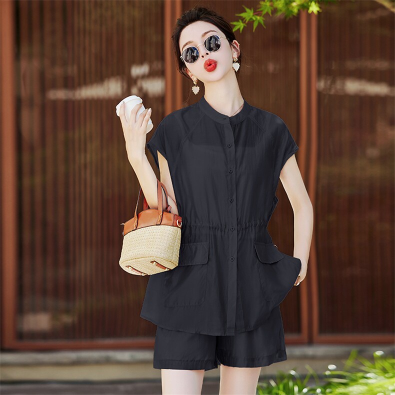 时尚休闲短裤套装女薄款2025夏新款优雅女神范收腰显瘦天丝两件套,女装套装/套裙,难舍钰依